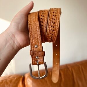 Vintage Tan Leather Belt - laced detail - Size 36